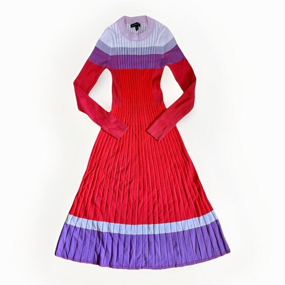 Banana Republic Colorblock Red Sweater Dress Pink Purple Midi Size XS Women's - Picture 1 of 8